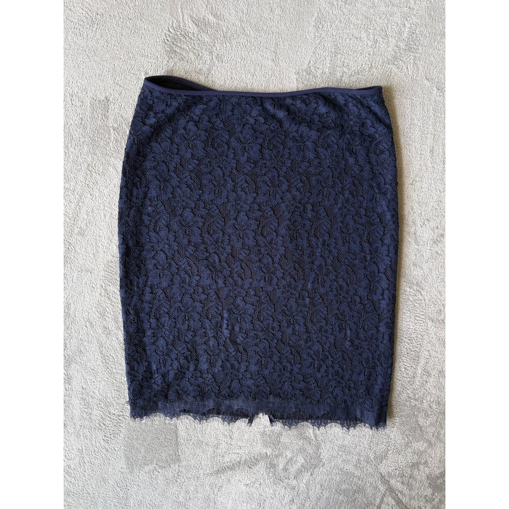 Diane von Furstenberg Womens Scotia Lace Skirt 12 Navy Blue Pencil Coquette Chic